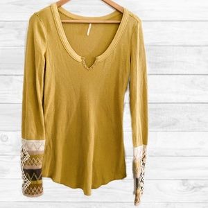 Free People Thermal Mustard Yellow Long Sleeve Top